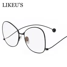 LIKEU'S новые модные очки-оверсайз Круглые Женские очки милые прозрачные линзы брендовые винтажные металлические очки в большой оправе
