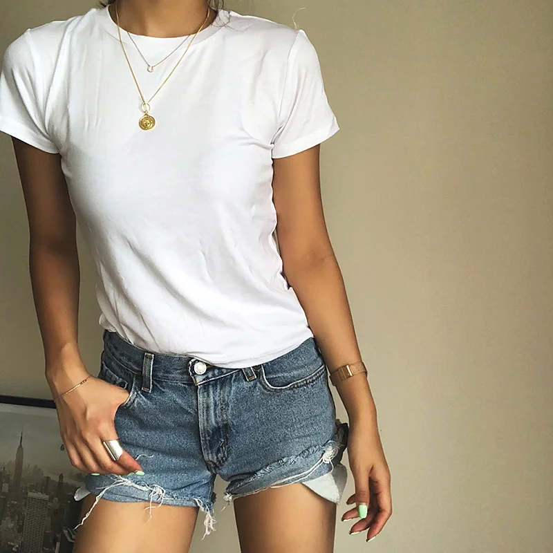 

MRMT 2019 Brand New Women's T Shirt Plain Color Round Neck Slim T-shirt for Female Short Sleeves Slightly Loose Tops Tshirt