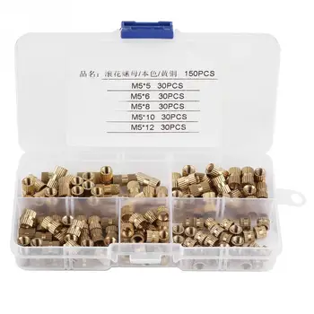 

150Pcs/Lot M5 Brass Nuts Cylinder Knurled Nut Threaded Insert nuts Fastener Embedded Nut Assortment Kit New Arrival