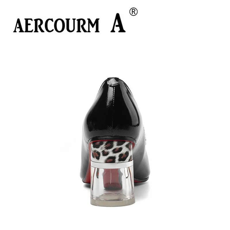 Aercourm A/ Женские однотонные туфли-лодочки красного, черного, бежевого цветов, женские туфли из коровьей лакированной кожи, туфли-лодочки на высоком квадратном прозрачном каблуке