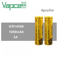 4 шт. Vapcell 14500 батарея 1000 мАч 3A батарея ICR14500 для фонарей небольшие электроинструменты Высокая емкость перезаряжаемая батарея