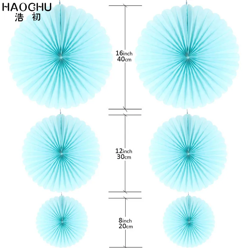 HAOCHU 6 шт. тканевые бумажные вееры Висячие бумажные аппликации разных цветов для душа Свадьба Вечеринка День рождения фестиваль синий цвет - Цвет: Небесно-голубой