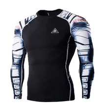 Mens Fitness 3D Prints Long Sleeves T Shirt Men Bodybuilding Skin Tight Thermal Compression Shirts MMA