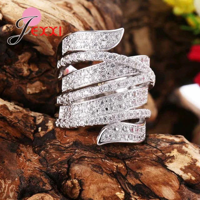 Hot Sale Women Men Wide Band Finger Rings Shining Full Cubic