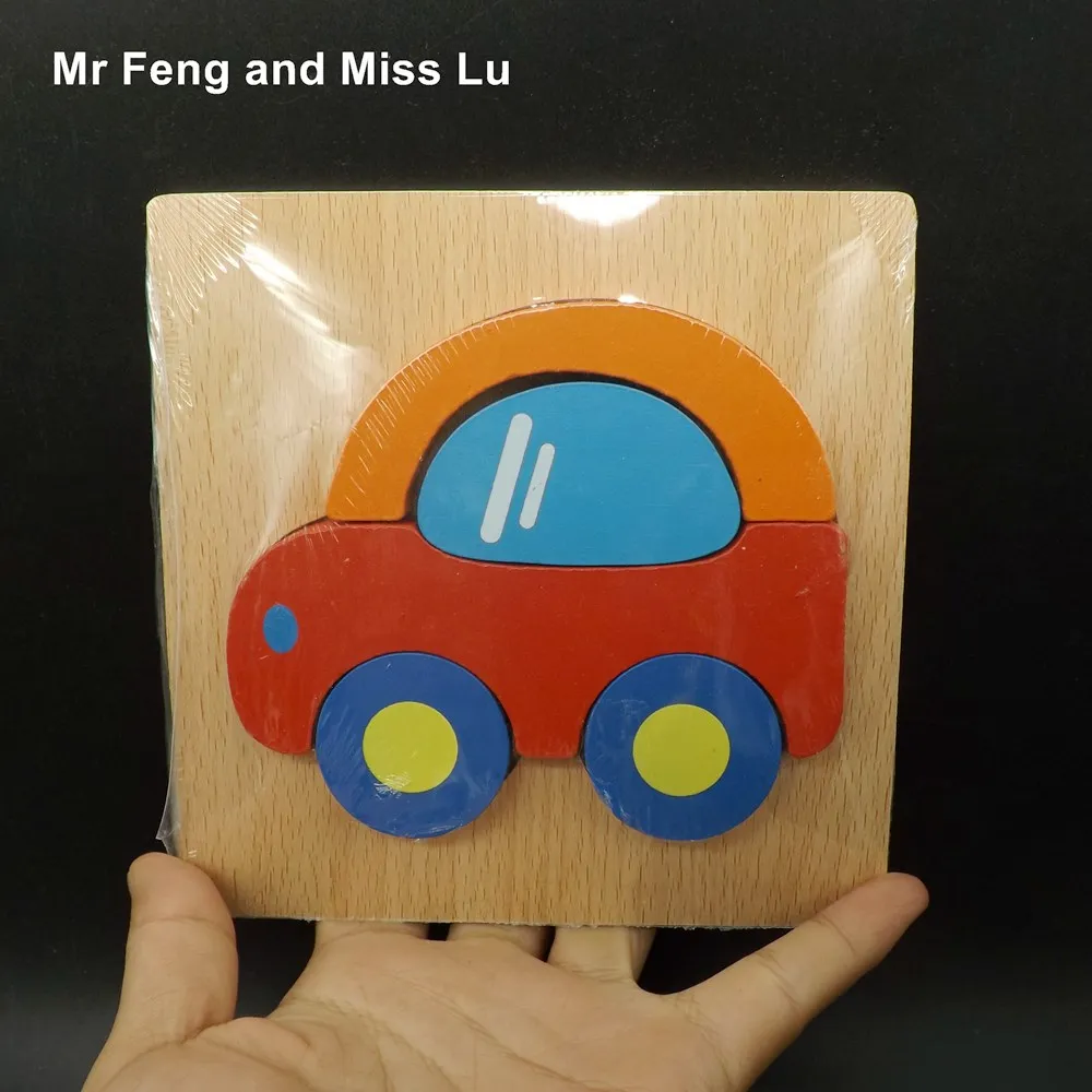 Kids Children Wooden Cartoon Vehicle Transport Traffic Cars Puzzle Toys