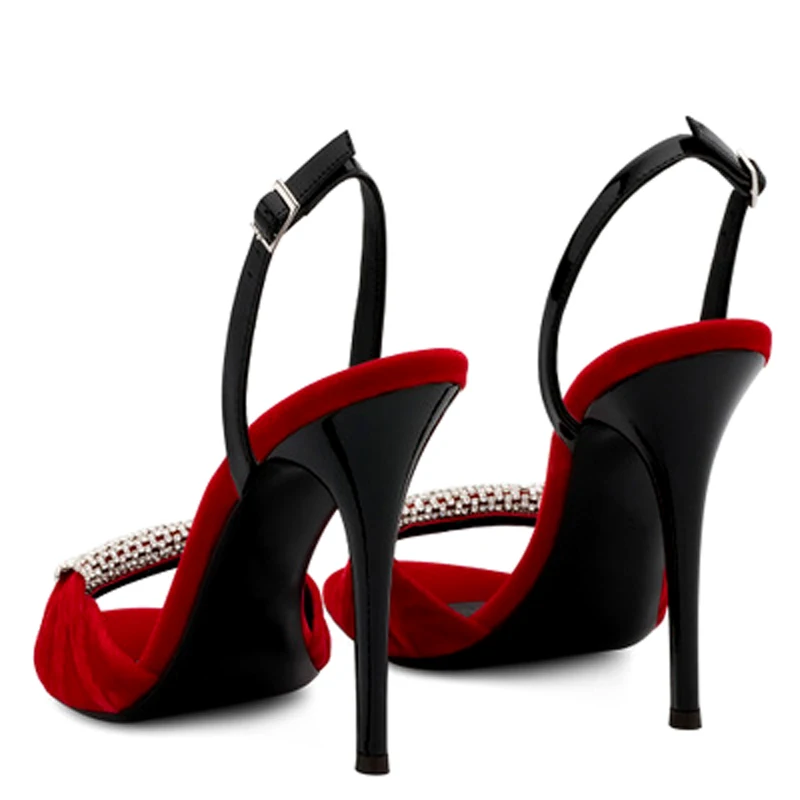 Carollabelly/бархатные босоножки на высоком каблуке со стразами и бантом; обувь с кристаллами; женские вечерние босоножки на тонком каблуке с открытым носком и ремешком на лодыжке