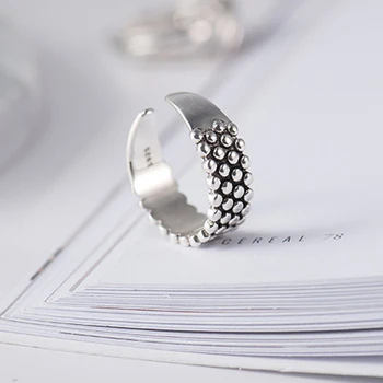 

Korean Small Round Beads Cluster 925 Sterling Silver Ring Adjustable Big Wide Delicate Speckle Vintage Ring Women Charm Jewelry