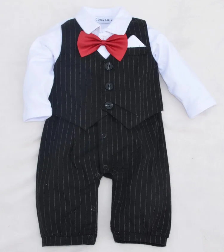 1 предмет, Детский комбинезон для новорожденных мальчиков, галстук-бабочка, комбинезон, цельный комплект одежды в полоску, черный цвет