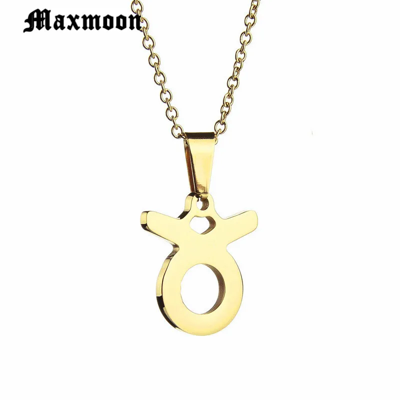 

Maxmoon Trendy Pendant & Necklace Zodiac taurus Charm Stainless Steel Necklace Gift Women Jewelry Zodiac Sign Constellation