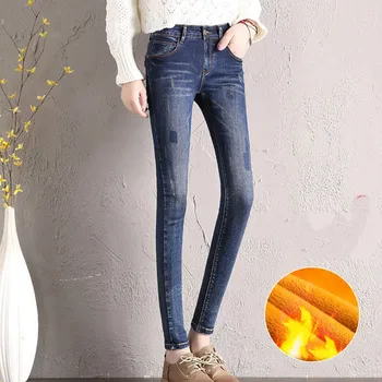 

Cashmere Thicken Skinny Jeans Women Fashion Moustache Effect Vintage Denim Pants Mujer Winter Warm Personality Seal Kot Pantolon