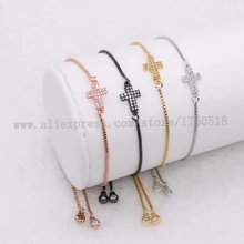 Крест Браслеты, микро паве небольшой камень крест Регулируемая цепь макраме браслет для женщин 1058