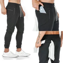 Хлопок Мужские Спортивные штаны вешать полотенце на молнии карманы повседневные эластичные фитнес тренировки брюки обтягивающие спортивные брюки мужские Jogger