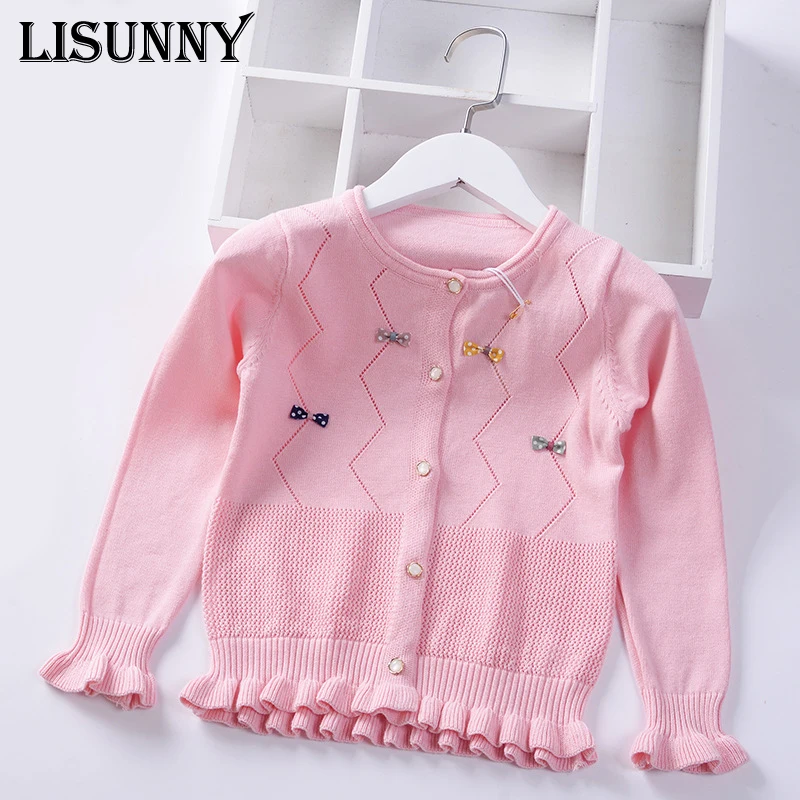 2019 Spring Summer Girls Sweater Bow Lace Knitted cardigan Autumn ...