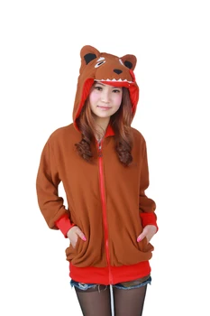 

Cute Coffee Wolf Animal Hoodie with Ears Winter Polar Fleece Unisex Zipper Hoodies Hoody Jacket Sweatshirts Outwear