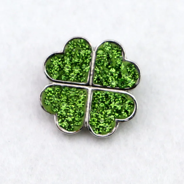 

New Design High Quality Diy Snap Button Jewelry Full Rhinestone Lucky Clover Shape Ginger Button Snap Charms Fit Snap Bracelets