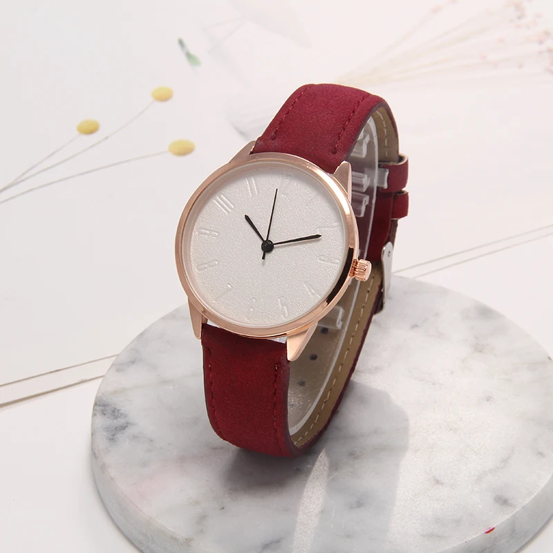 Модные простые женские часы, женские наручные часы с кожаным ремешком, часы-браслет от ведущего бренда, женские часы, Прямая поставка - Цвет: Красный