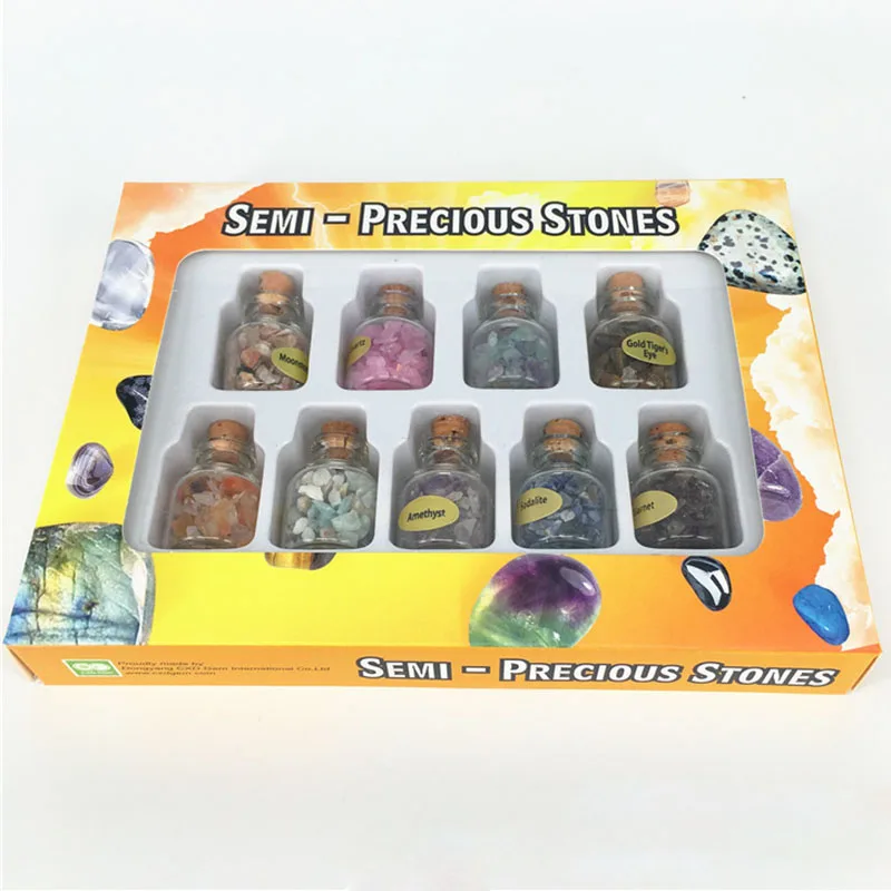 Mini 9 Bottles Natural Gemstone Chips Crystal Healing Tumbled Reiki Stones