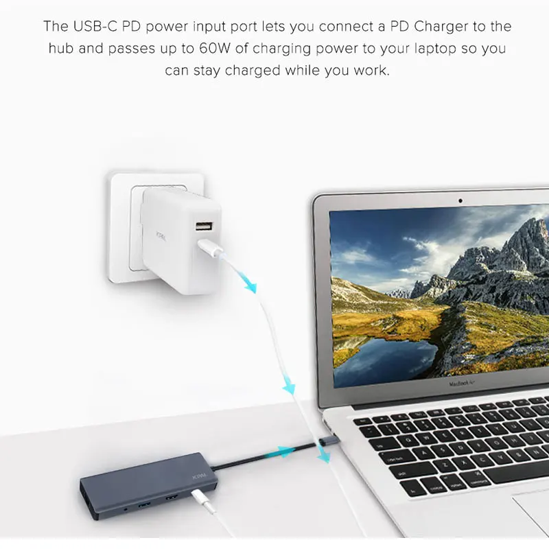 Jcpal USB C концентратор с HDMI 4 K PD зарядное устройство 60 Вт тип c для мульти 3 0 RJ45 5 мм