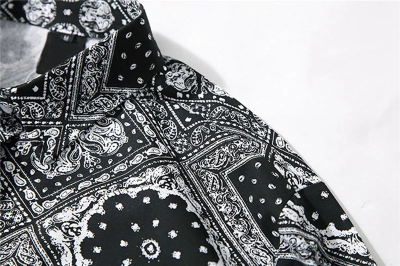 Темная икона бандана рубашка мужская с длинным рукавом отложной воротник полная печать хип-хоп рубашки Мужская Уличная мода мужская рубашка