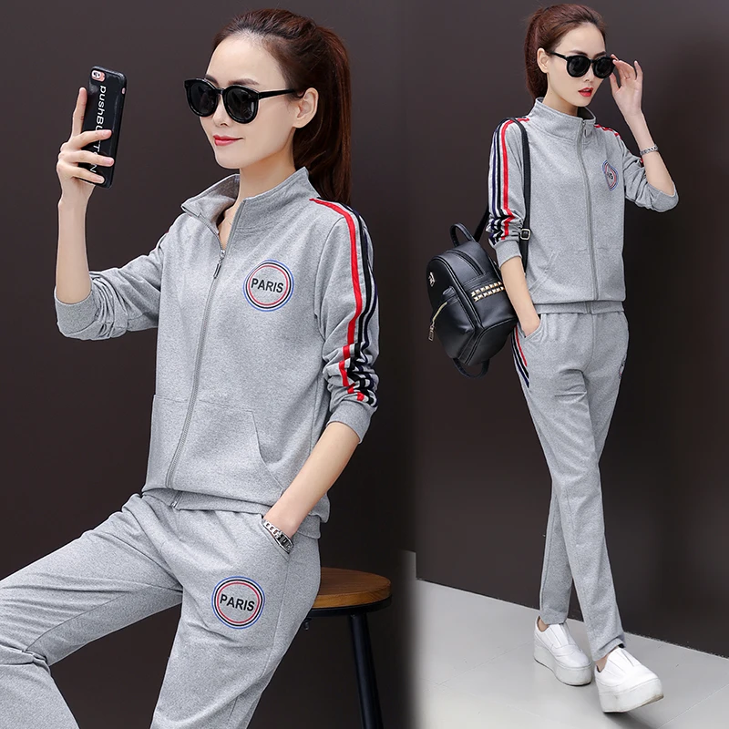 

Big Size 3xl Tracksuit Women 2 Pieces Set Outwear Sweatsuit Zipper Striped Causal Long Sleeve Sweatshirt+Long Pants Women's Sets