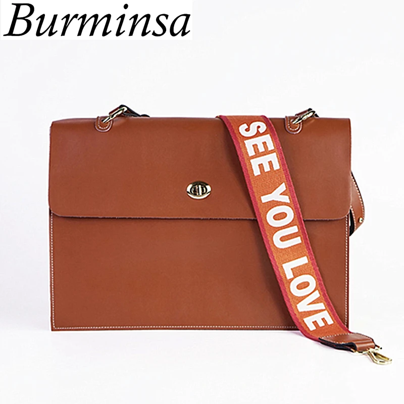 

Burminsa Ladies Genuine Leather Bags Retro Roomy Female Work Briefcase Large Office Ladies Satchel Shoulder Messenger Bags 2019