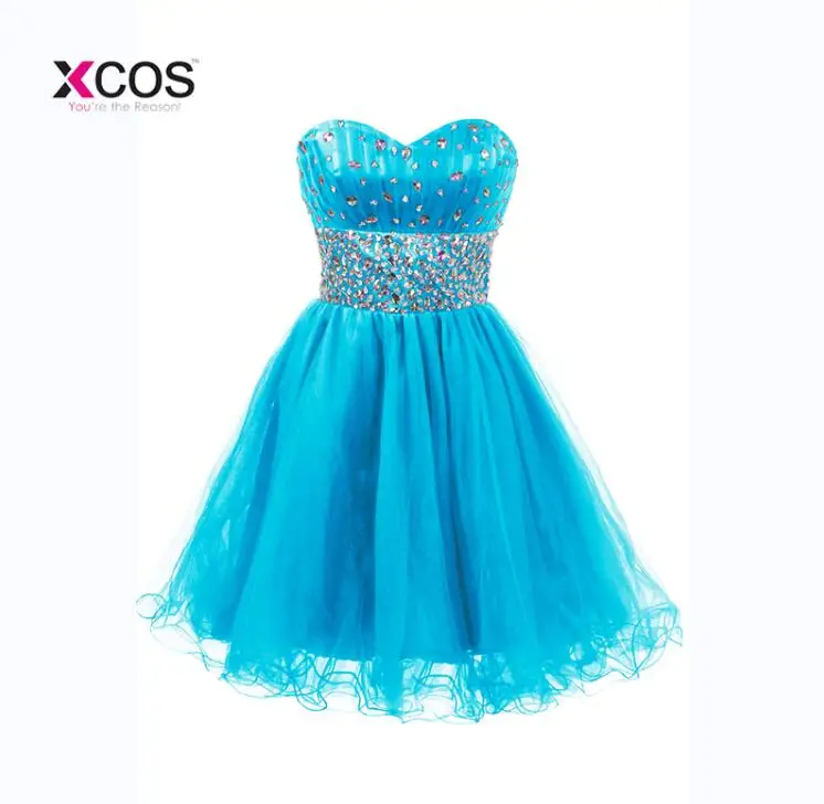 Короткие младший Бальные платья для подростков; обувь со стразами, бисером и элегантное Тюлевое Полу вечернее платье для выпускного вечера Выпускной платье - Цвет: Sky blue