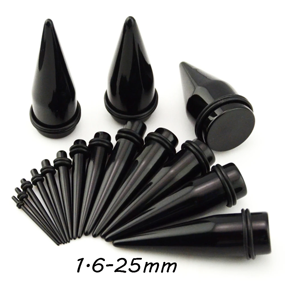 BOG Lot 32pcs Black Acrylic Ear Taper Stretching Kit Ear Gauges