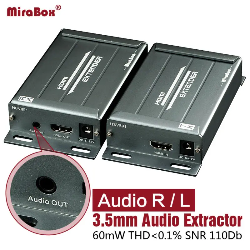 Приемник удлинитель MiraBox HDMI с поддержкой аудио экстрактора разъем 3 5 мм через TCP/IP