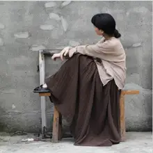 Свободная Женская юбка, дизайн, хлопок, длина до пола, осень, плиссированная, одноцветная, на пуговицах, повседневная, Арт Ван, супер длинные юбки, большой размер