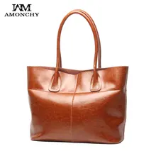AMONCHY 100% Mujeres Del Cuero Genuino Bolsos de piel de Vaca de La Vendimia Bolsos Femeninos Bolsas de Hombro Bolso de Piel Natural Importado Señora Bolsa de Asas