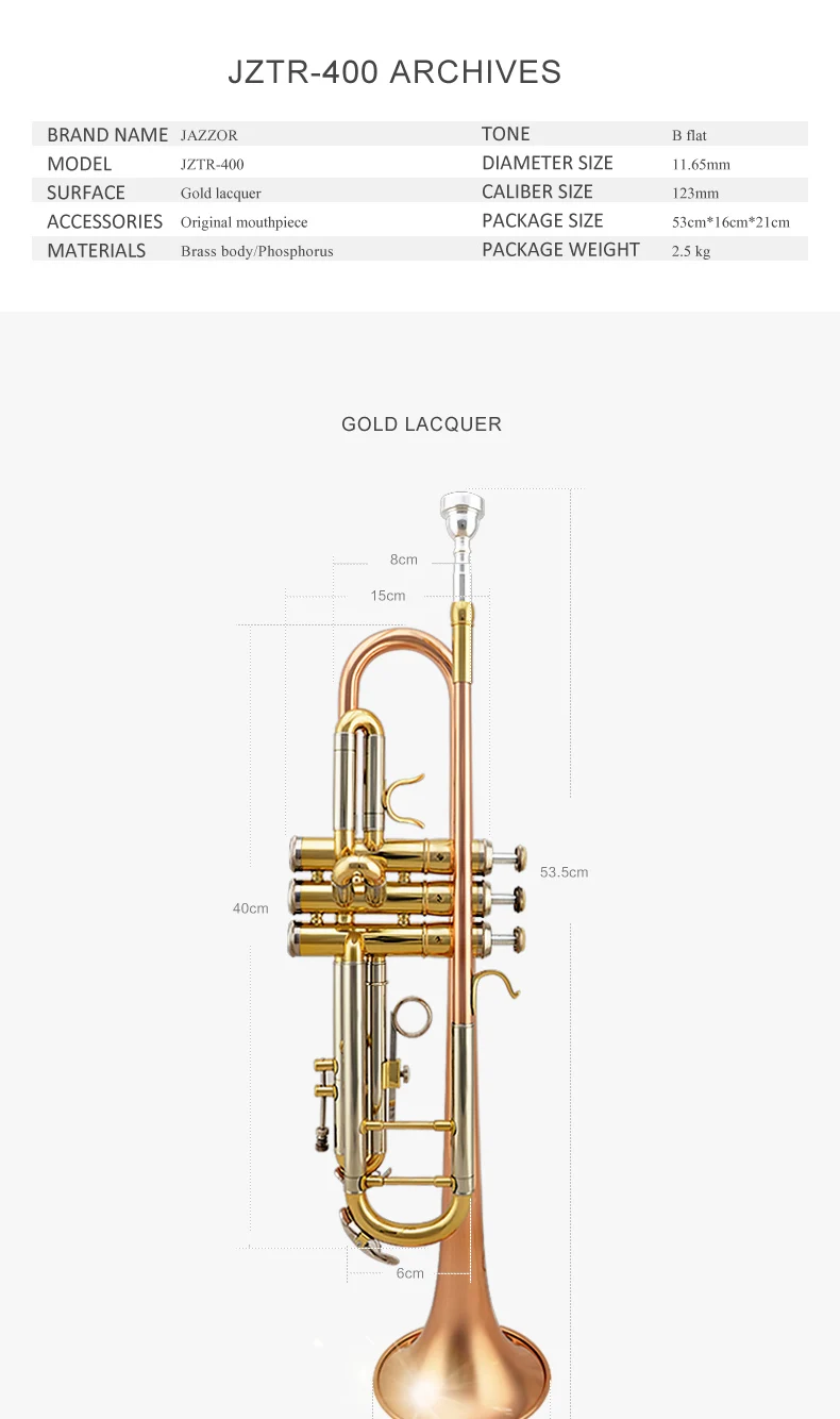 JAZZOR JZTR-400 профессиональная труба B плоская Золотая Лаковая труба латунные духовые инструменты с Чехол и мундштук