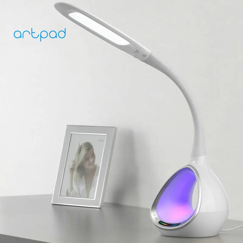 

ArtPad New Long Arm 5-Grade Brightness Touch Eye Care LED Desk Lamp with Magic Colorful RGB Night Bedside Table Light