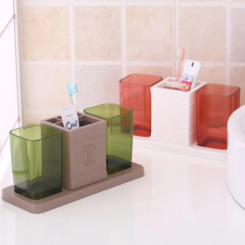 Plastic Tumbler Toothpaste Toothbrush Holder Bathroom Accessories Set 3Pcs/Set Storage Stand Home Supplies Wash Free Shipping