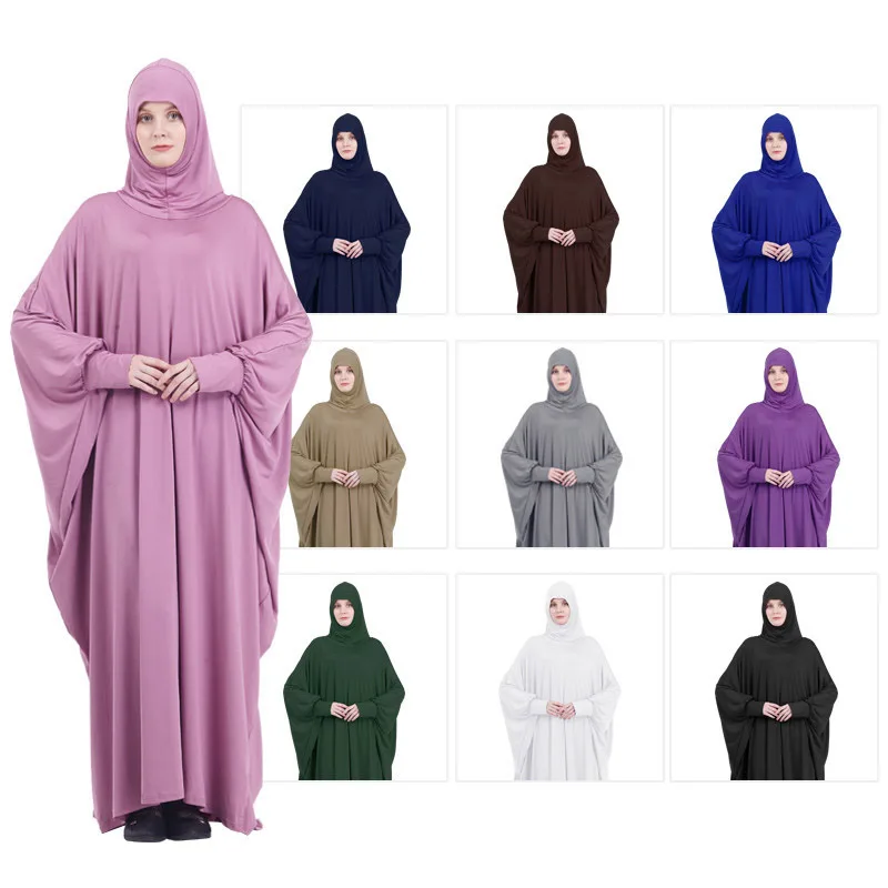 

Muslim hijab caps dress dubai abaya woman bat sleeve casual loose arab maxi robe islam prayer clothes turkish dresses