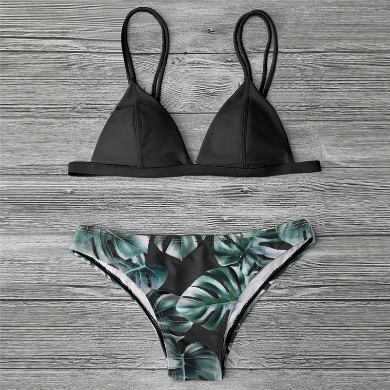 2019 Fashion New Women Swimwear Bikini Set Print Leaves Push-Up Padded Bathing Swimsuit Beachwear Bodysuit Beach Wear A23# (6)