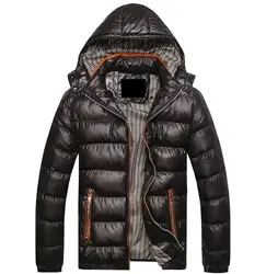Твердые капюшоном Для мужчин зимние куртки Повседневные куртки Для мужчин пальто Толстые Термальность блестящие пальто Slim Fit брендовая