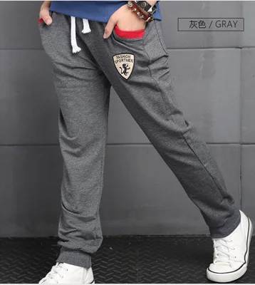 Famli/спортивные штаны для мальчиков-подростков, Детские весенне-осенние повседневные однотонные Прямые хлопковые леггинсы, брюки детские штаны для подростков 12 14 16 - Цвет: Серый