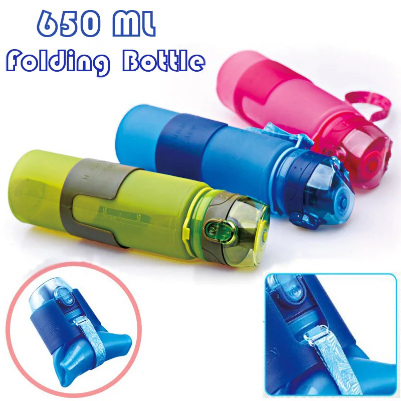 

2018 Hot Mini Silicon Water Bottle 650ML Portable Folding Bottle for Water Sports Bicycle Travel Collapsible Bottle Drinkware