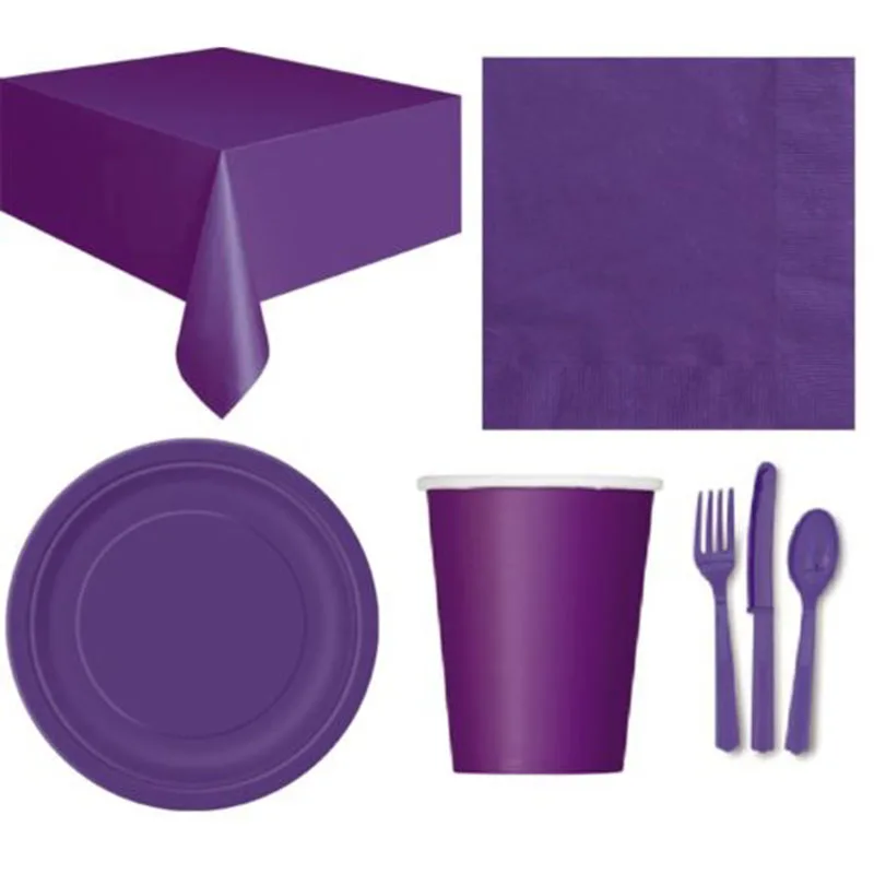 Purple Одноразовые партии посуда набор для Свадебная вечеринка дома ресторанные тарелки/чашки/салфетки/Tablecovers/сумки - Цвет: Purple
