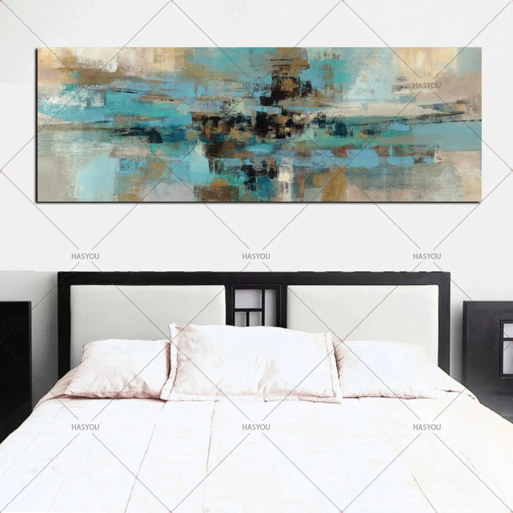 Картина на холсте светло-голубой пейзаж абстрактная ручная работа картина маслом на холсте декорация на стену в спальню гостиная диван стены Декорация