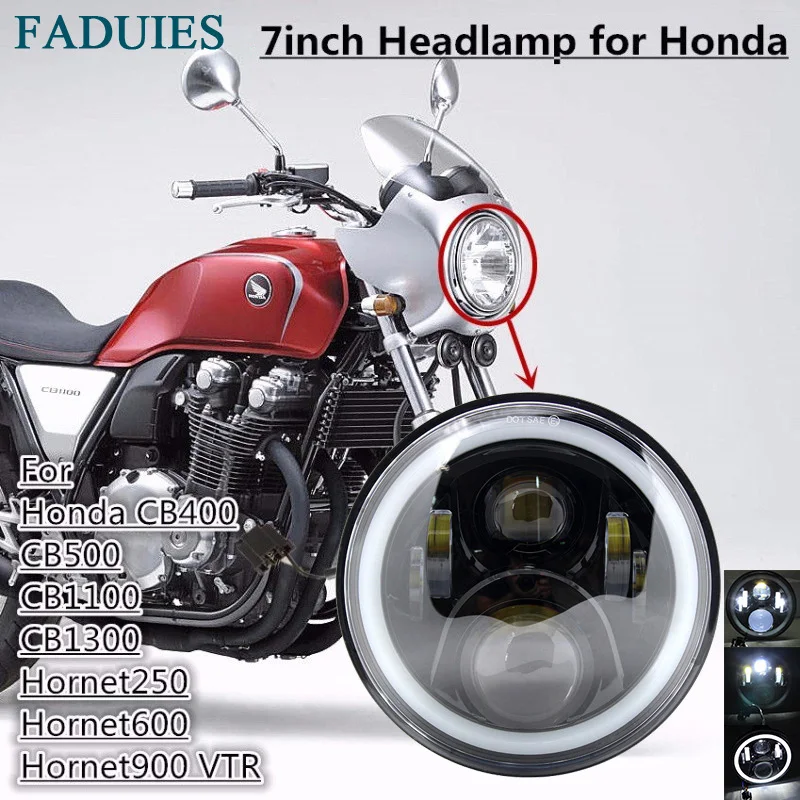 

FADUIES Black Motorcycle Led Headlight With Halo Ring For Honda CB400 CB500 CB1300 Hornet 250/600/900 VTEC400 VTR250 Headlamp