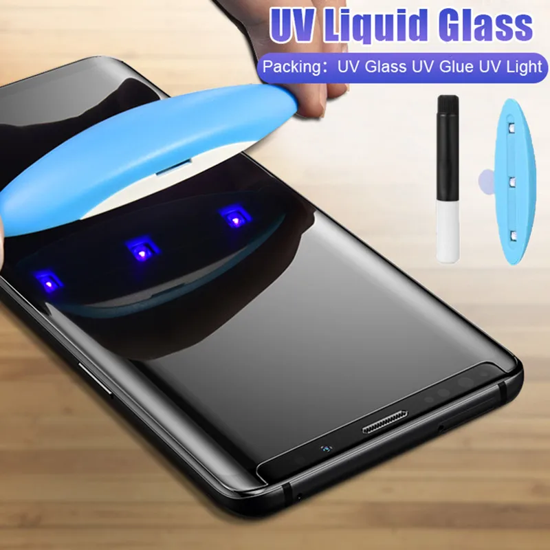 UV sıvı tam tutkal temperli cam Samsung Galaxy S20 Ultra S10 S9 artı not 8 9 10 Pro S10 Lite ekran koruyucu Film