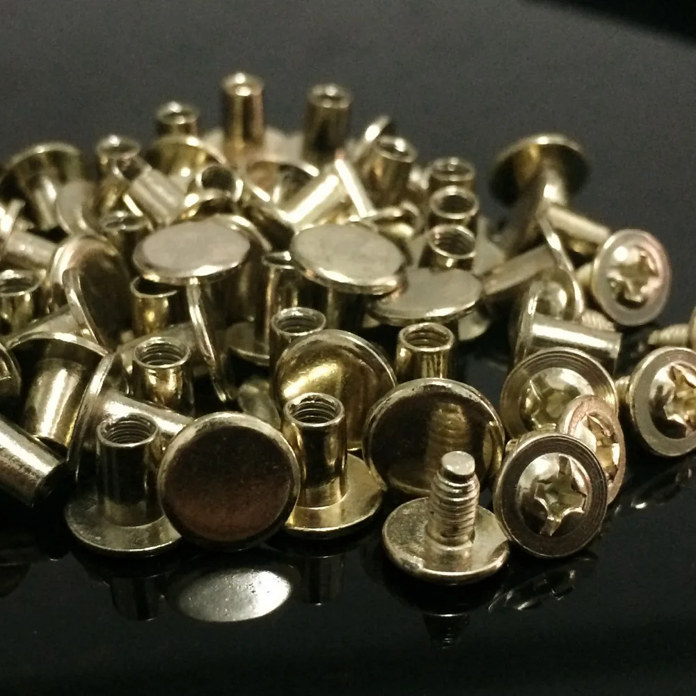100sets/lot 8x7mm Light Gold Round Flat Spikes Metal Studs Rivets ...