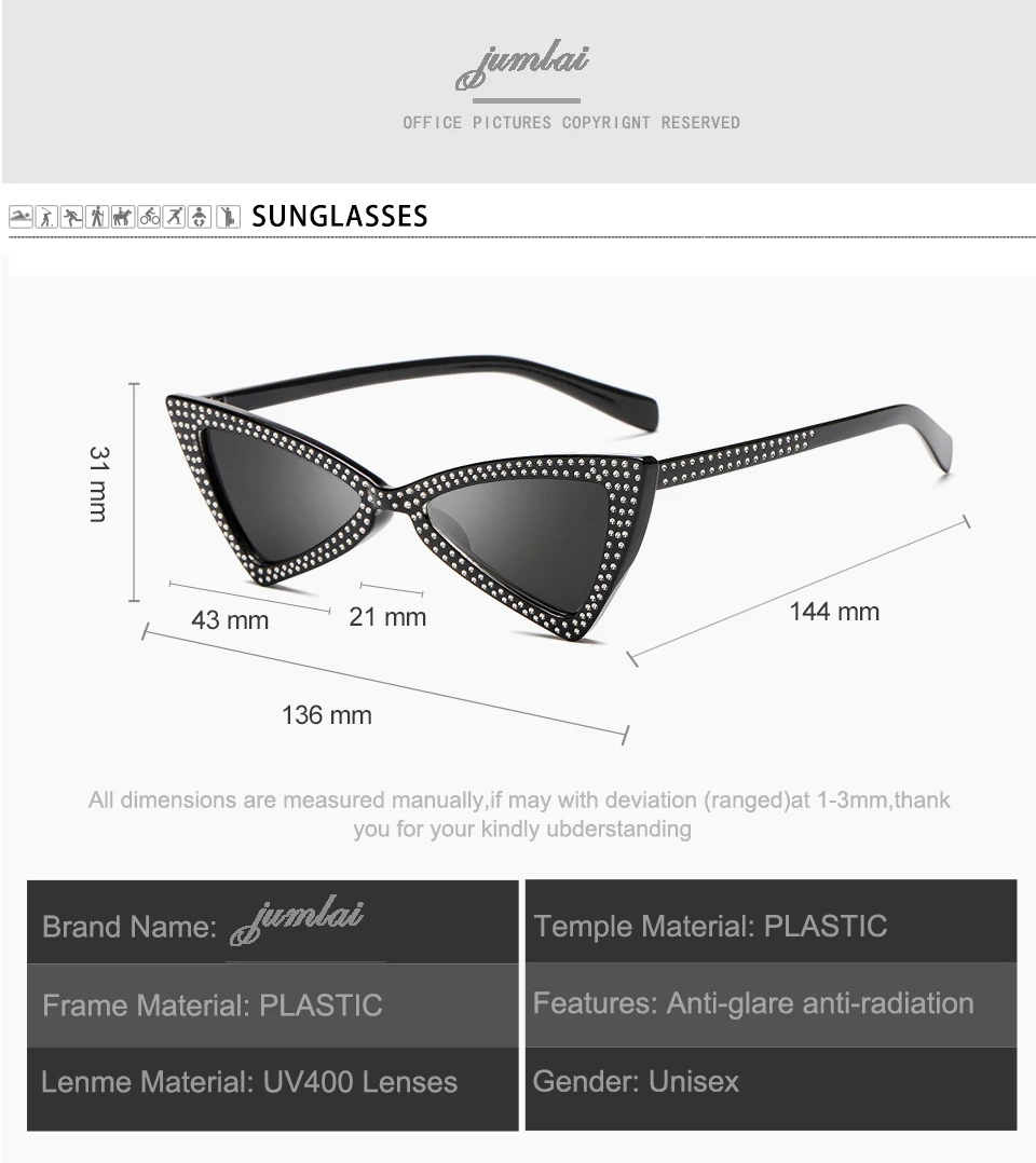 jumlai Fashion Cute Sexy Ladies Triangular type Cat Eye Sunglasses Women Vintage Brand Small Sun Glasses Female (2)