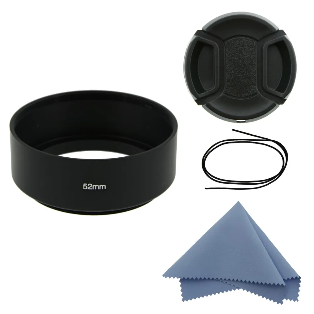 

SIOTI Camera 52mm Metal Standard Focus Lens Hood+Cleaning Cloth+Lens Cap for Nikon for Canon for Sony for Standard Thread Lens