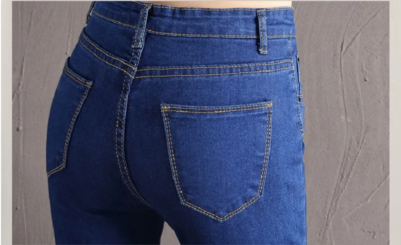 Синие джинсы с дырками, потертые джинсы в стиле рок, женские повседневные высокая посадка на пуговице, рваные штаны, 2019 узкие джинсы