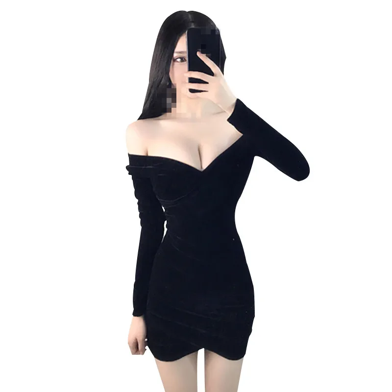 

C1462 2019 spring autumn new women fashion sexy temperament V collar slim wrap hip dress trend cheap wholesale