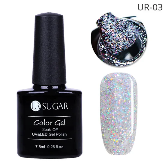 UR-03 Ur Sugar лазер Блестки Серебряный УФ-гель для ногтей голографический блеск светодиодный лак для ногтей Гель-лак замачиваемый УФ Гель-лак для ногтей - Цвет: UR-03