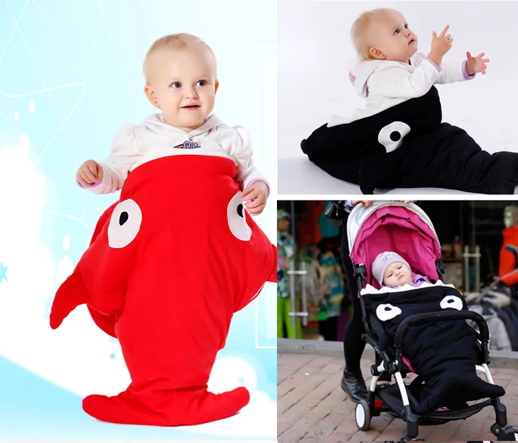 Baby Soft Sleeping Bag Shark Strollers Bed Blanket Swaddle Winer Baby Sleep Sack Baby Unisex Cartoon Cotton Blended Swaddle
