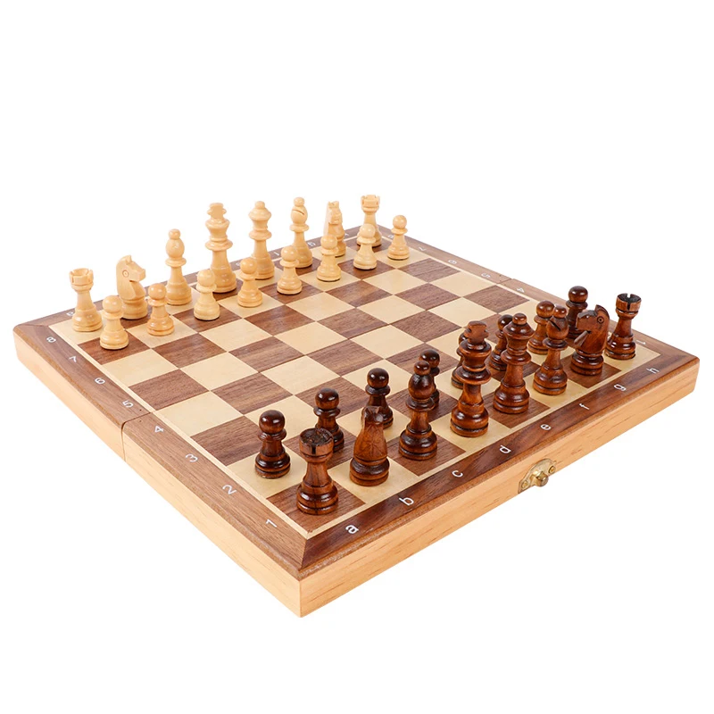 

New High Quality Portable Wooden Folding Chess Set Solid Wood Chessboard Magnetic Pieces Entertainment Board Game Children Gifts